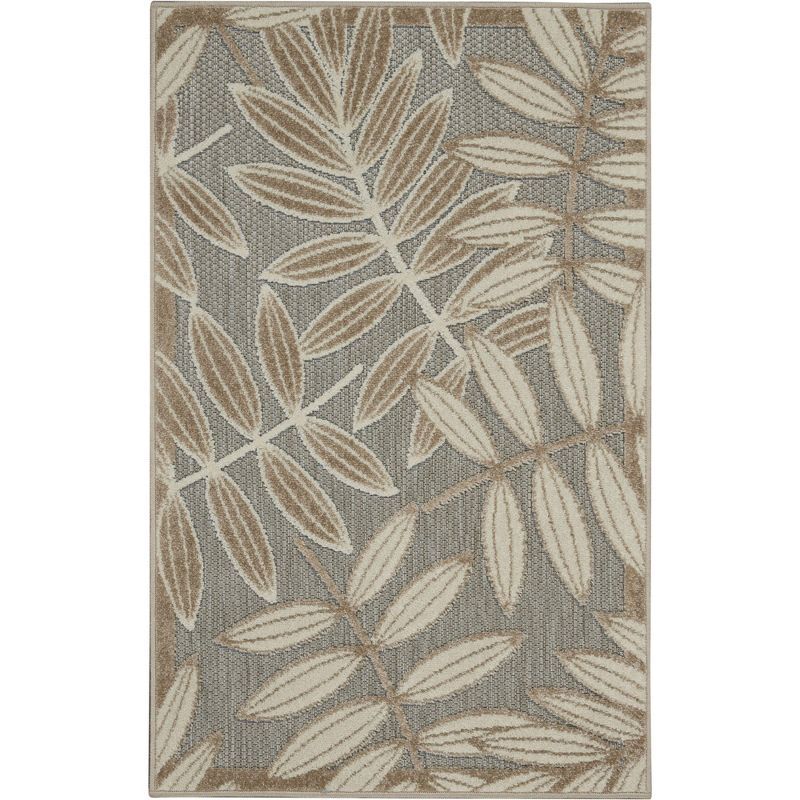 Aloha Natural & Ivory Leaf Design 32" x 4" Outdoor Area Rug
