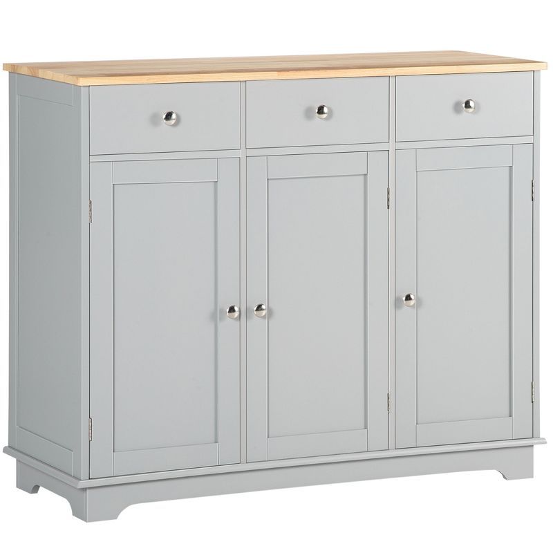 Gray Rubberwood Top Modern Sideboard Buffet with Adjustable Shelves