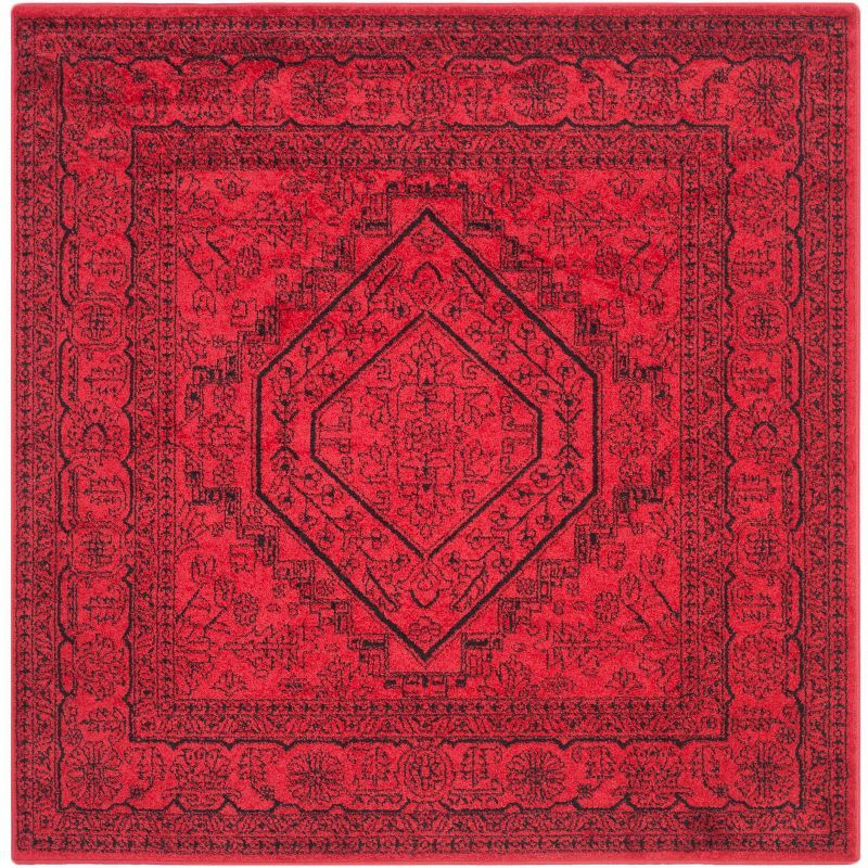 6' Square Red Synthetic Medallion Area Rug