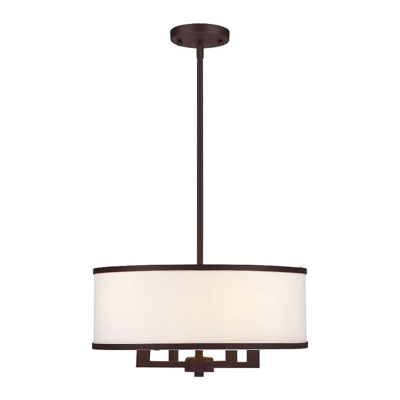 Bronze 4-Light Mini Drum Pendant with Off-White Shade