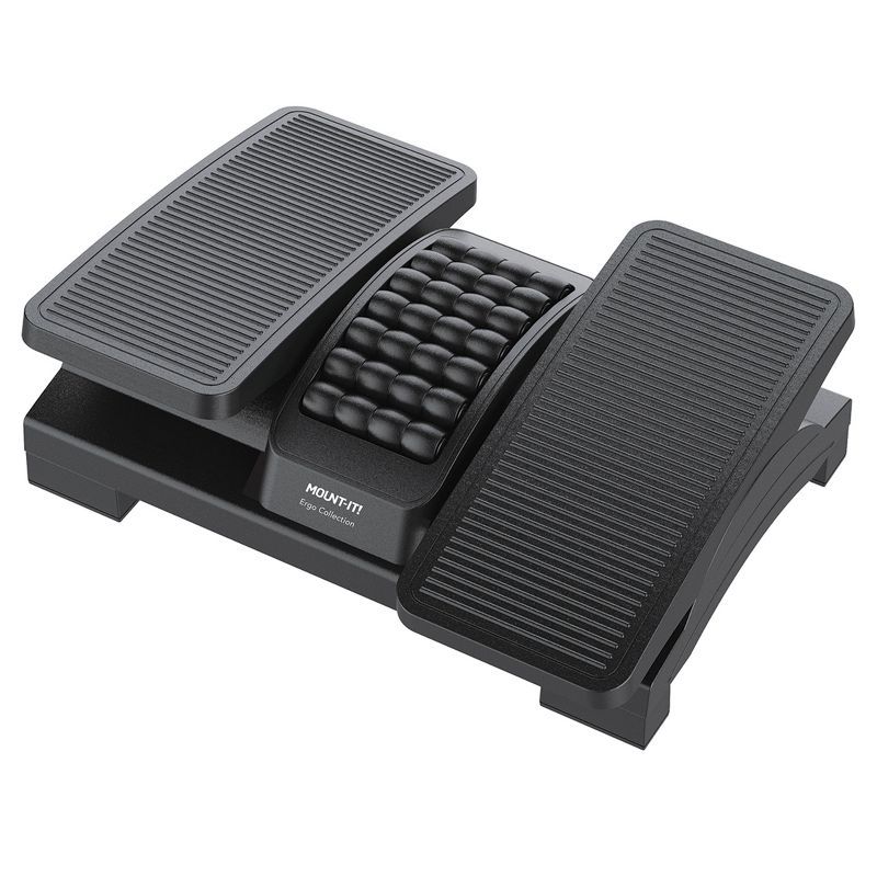 Black Adjustable Polystyrene Ergonomic Footrest with Massage Surface