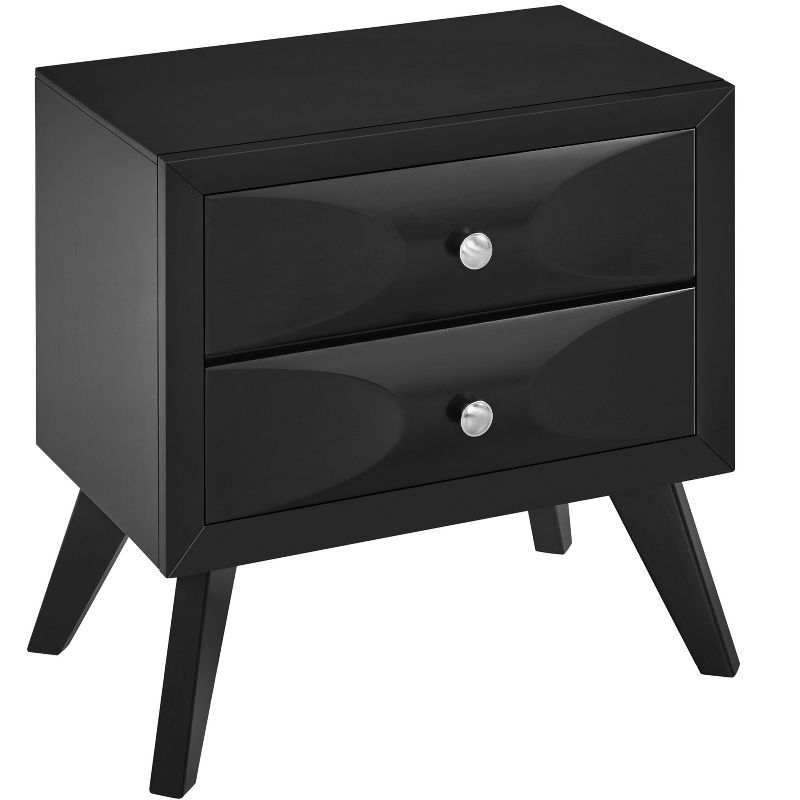 Black Rubberwood Modern 2-Drawer Nightstand