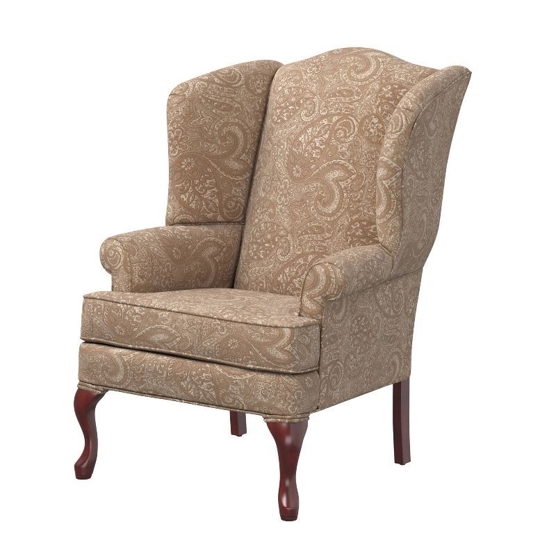 Paisley Cream Microfiber Handcrafted Wingback Accent Chair