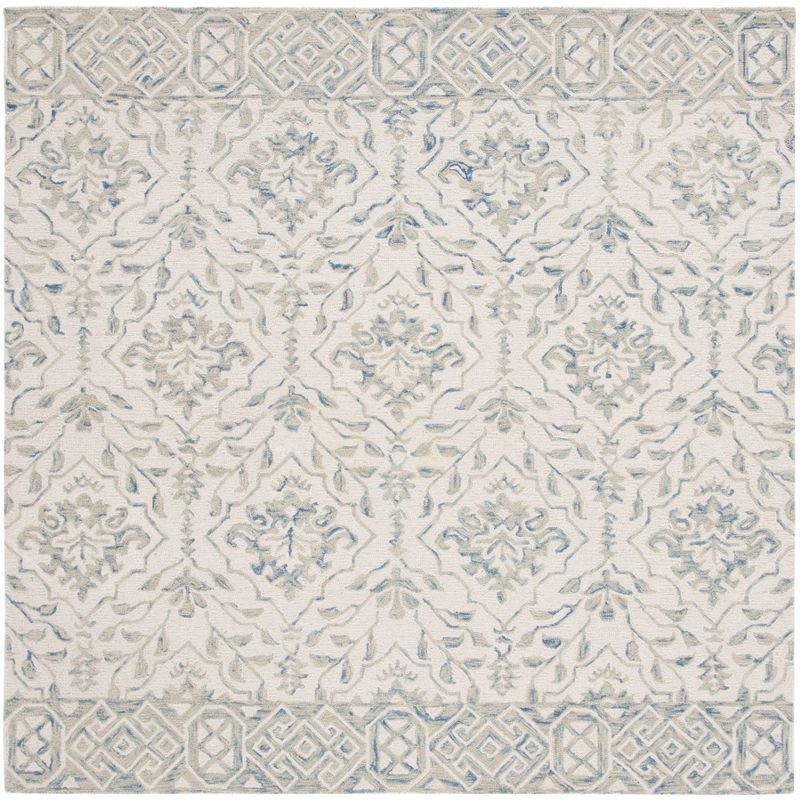 Handmade Light Blue Wool Square Tufted Rug - 59"