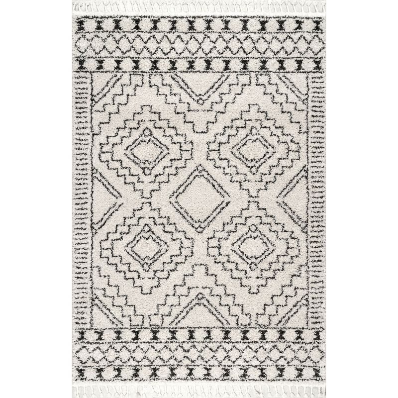 Nuloom Vasiliki Geometric 2x3 Accent Shag Indoor Area Rug for Living Room Bedroom Dining Room Nursery Entryway, Off White/Charcoal
