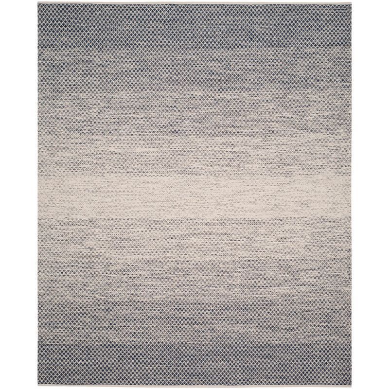 Navy and Ivory Cotton Flat Woven Handmade Area Rug 9' x 12'