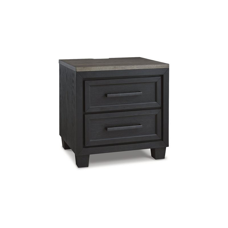 27" Black and Brown Oak 2-Drawer Nightstand