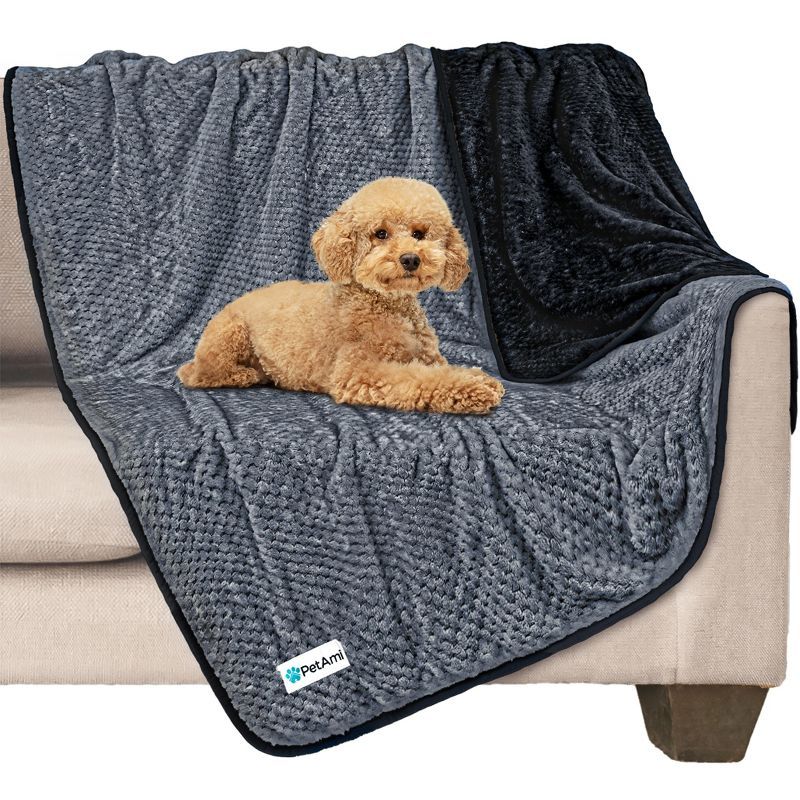 Large Black and Gray Waterproof Fleece Pet Blanket