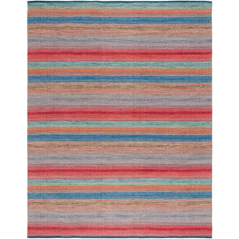 Handmade Blue and Red Wool Cotton 6' x 9' Flat Woven Rug