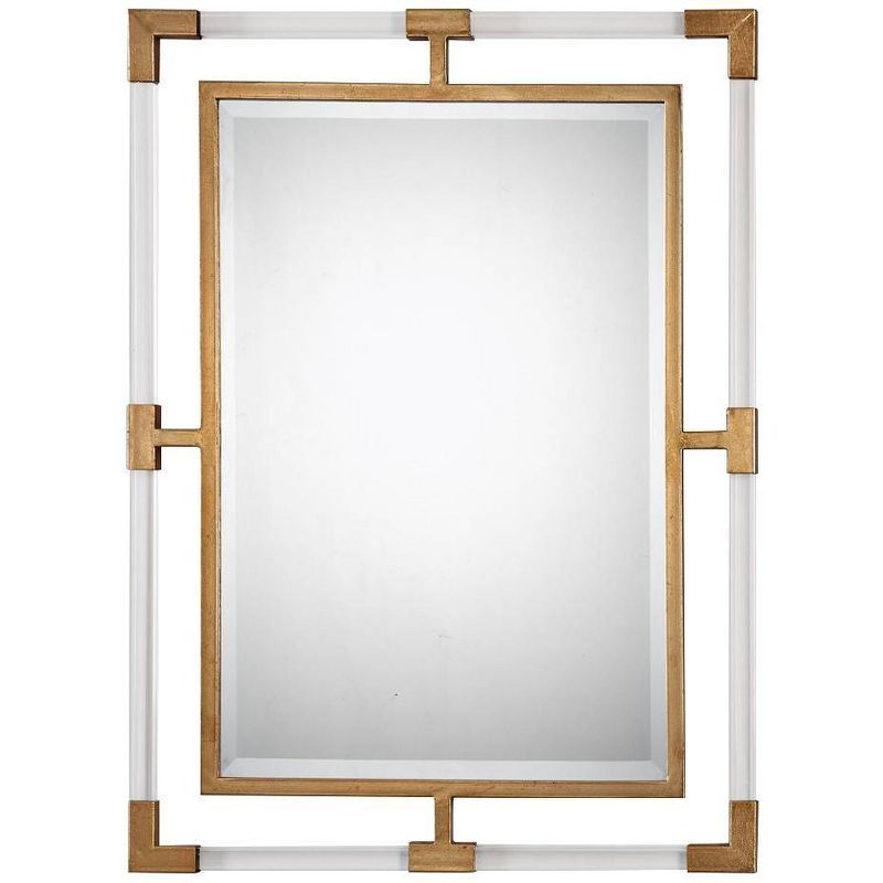 Transitional Gold Leaf Rectangular Wall Mirror with Clear Acrylic Bars