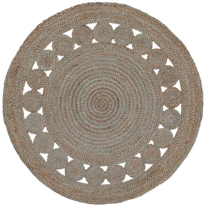 Hand-Knotted Boho Charm Gray Jute 6'6" Round Area Rug