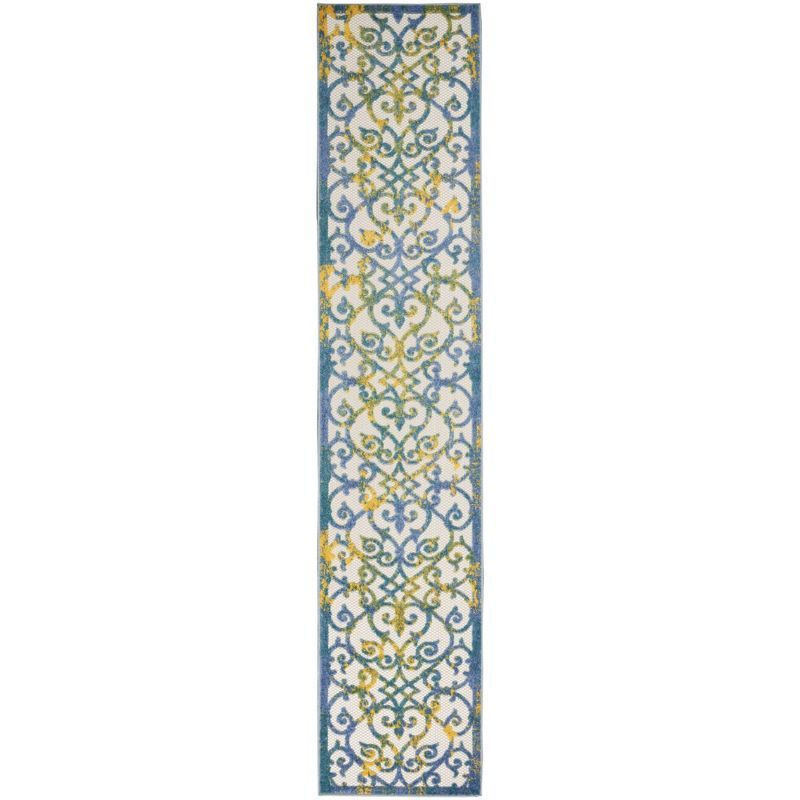 Ivory Blue Floral Synthetic Runner Rug 2'3" x 10'