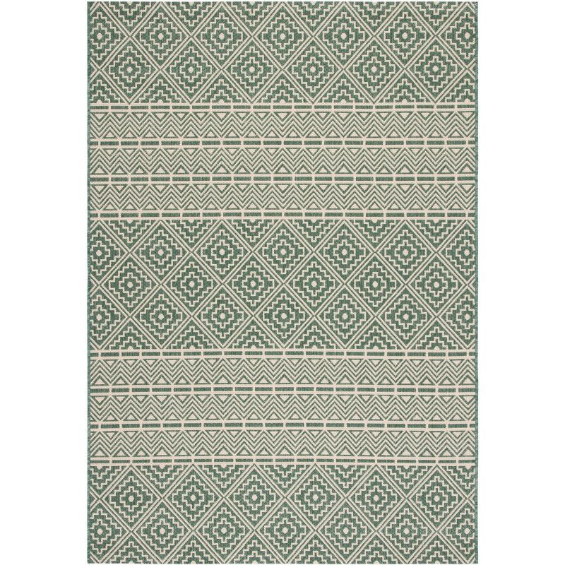 Dark Green and Beige Geometric Indoor/Outdoor Area Rug 4' x 5'7"