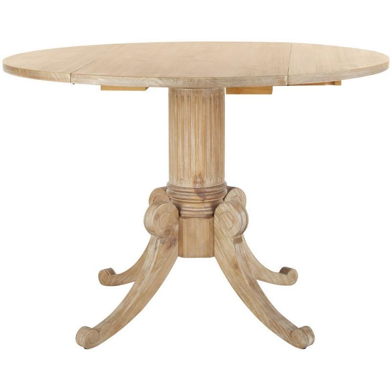 Round Beige Reclaimed Wood Extendable Dining Table