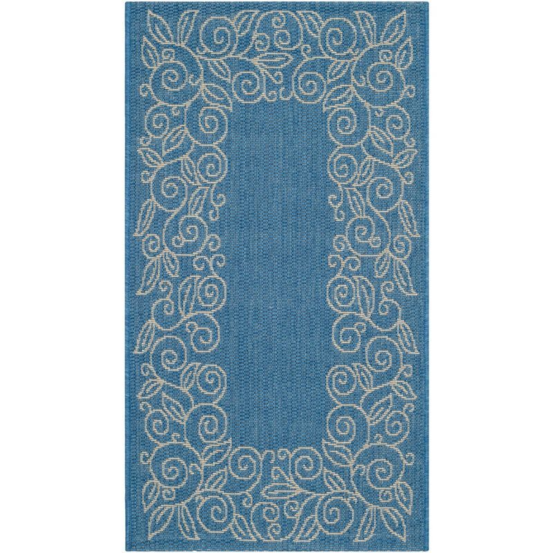 Elegant Blue & Beige Synthetic Indoor/Outdoor Rectangular Rug