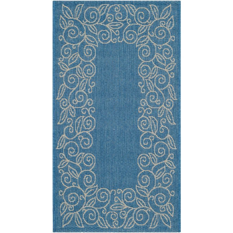 Elegant Blue & Beige Synthetic Indoor/Outdoor Rectangular Rug