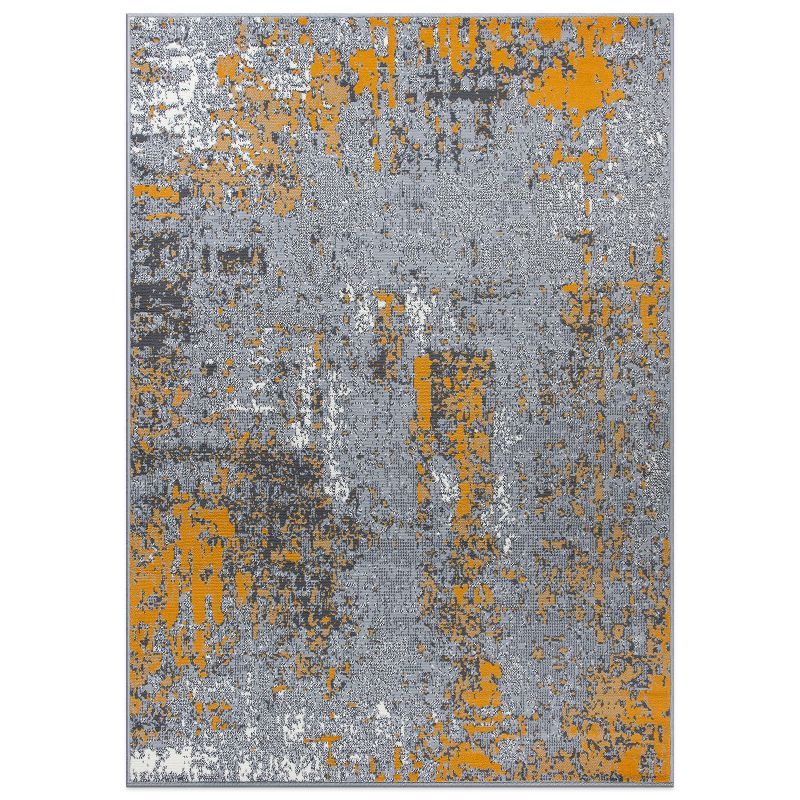 Mustard and Gray Modern Abstract 5' x 7' Stain-Resistant Area Rug