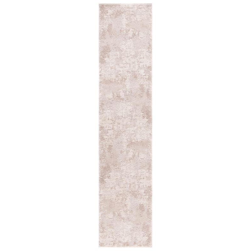 Beige Abstract Synthetic Runner Rug, 2' x 9'