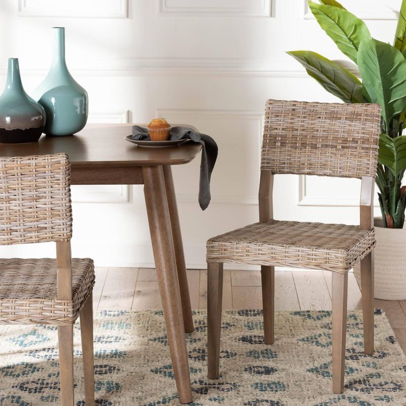 Gray Rattan and Mahogany Wood Dining Chair