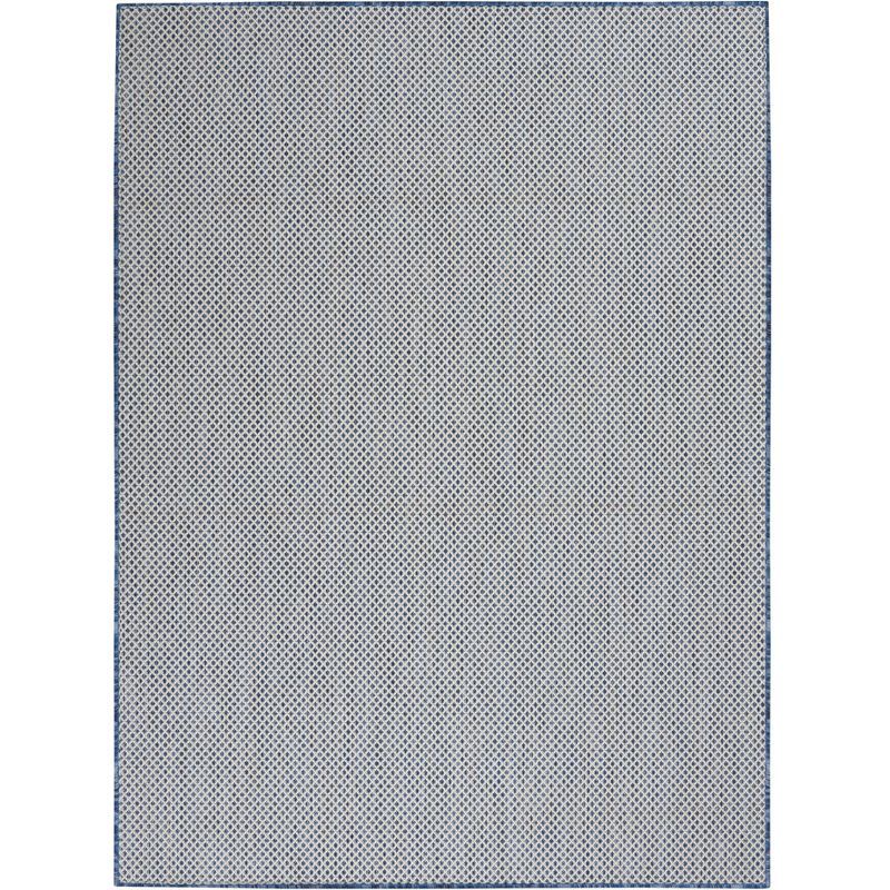 Ivory Blue Geometric Easy-Care Synthetic 4' x 6' Rug