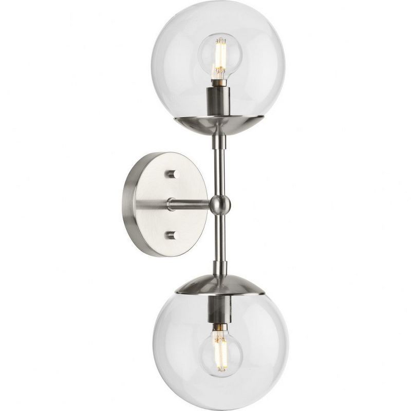 Atwell Brushed Nickel 2-Light Wall Sconce with Clear Glass Shades