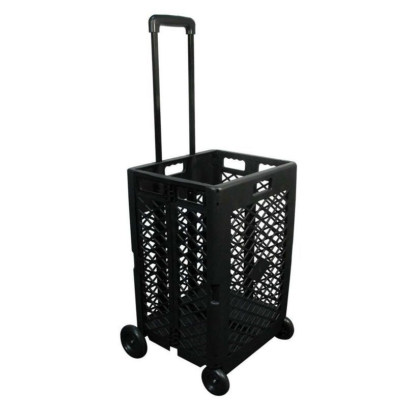 Black Mesh Foldable Utility Rolling Cart with Telescopic Handle