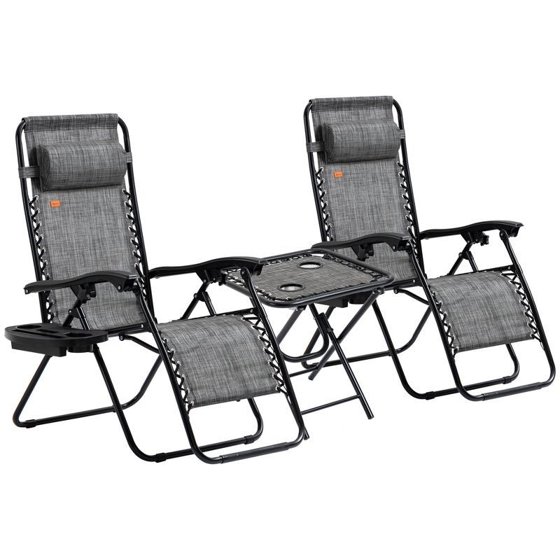 Outsunny Gray Steel Zero Gravity Reclining Chair Set with Table