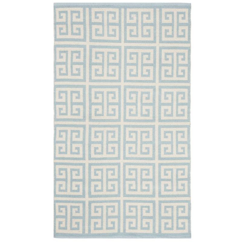 Light Blue and Ivory Flat Woven Wool Cotton Rug, 4' x 6'