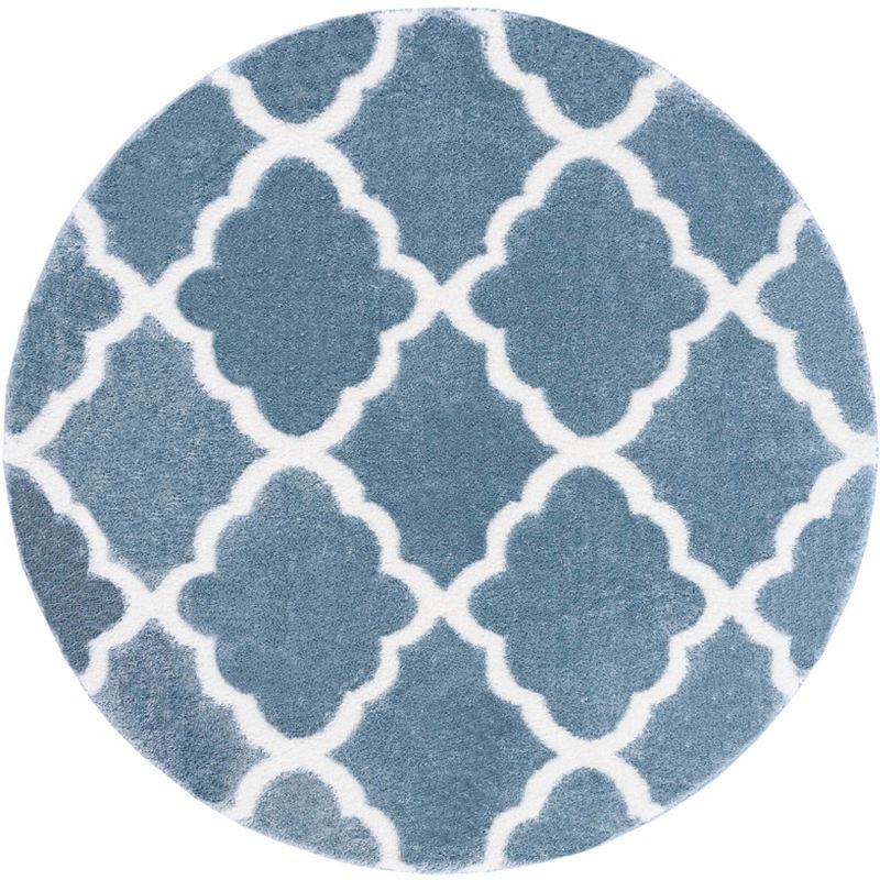 Blue and White Round Shag Area Rug