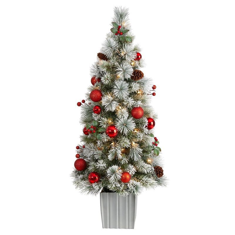 4ft White Flocked Prelit Artificial Christmas Tree with Ornaments