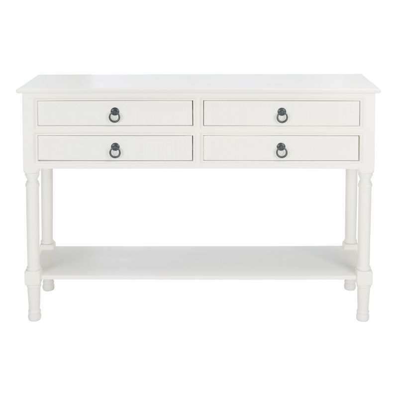 Elegant Carved White Wood and Metal Console Table with Storage