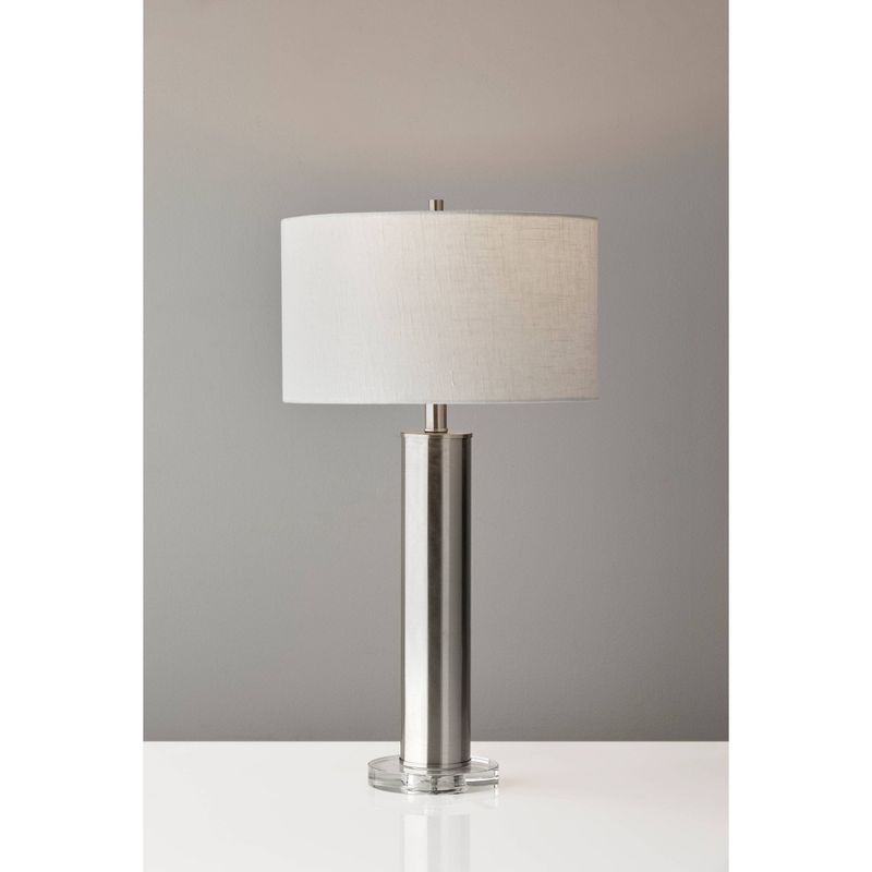 Brushed Steel Table Lamp with White Fabric Shade