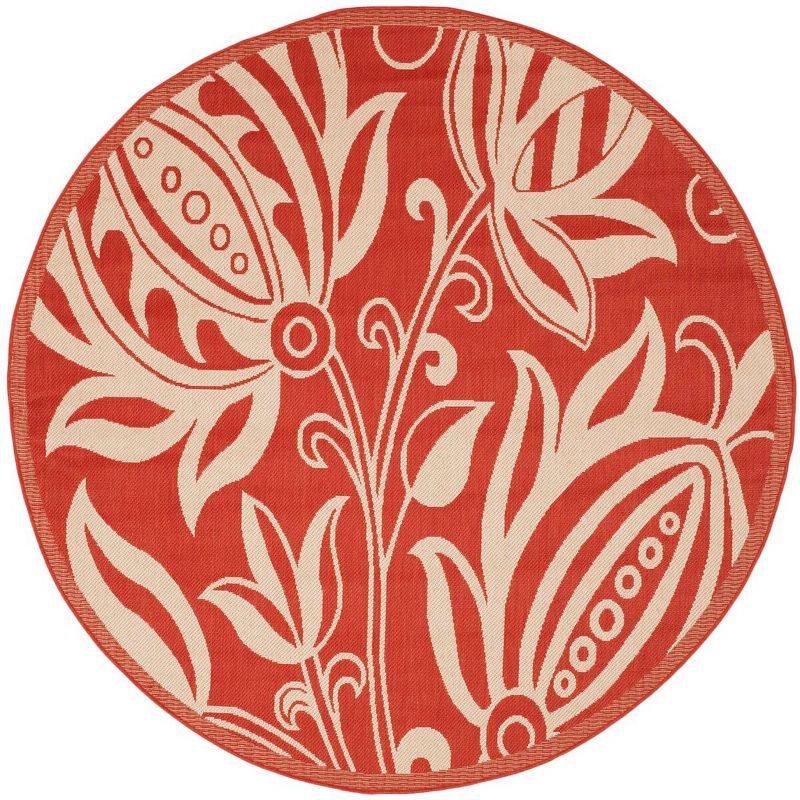 Radiant Red 7'10" Round Synthetic Indoor/Outdoor Rug