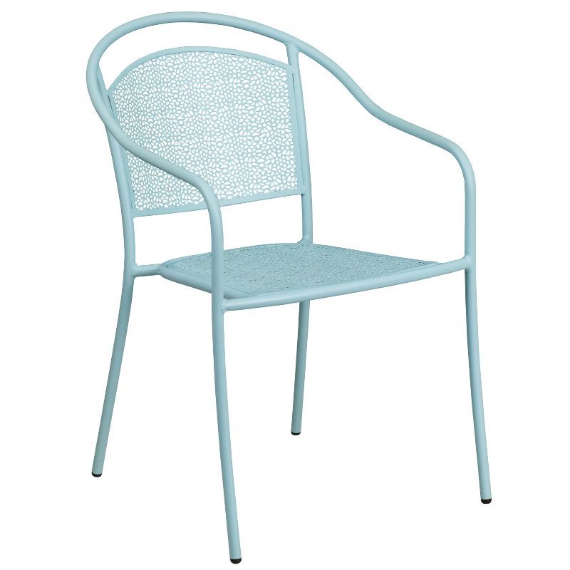 Sky Blue Metal Rain Flower Design Outdoor Dining Chair