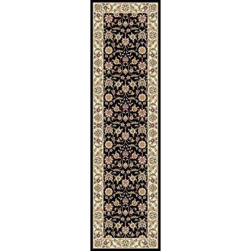 Black Floral Hand-knotted Synthetic Runner Rug