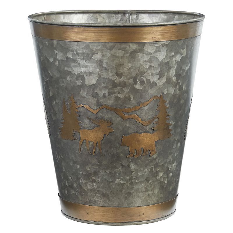 Galvanized Silver Rustic Lodge Cabin Waste Basket