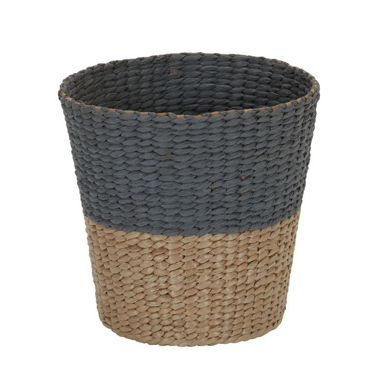 Gray and Natural Wicker Two-Tone Waste Basket