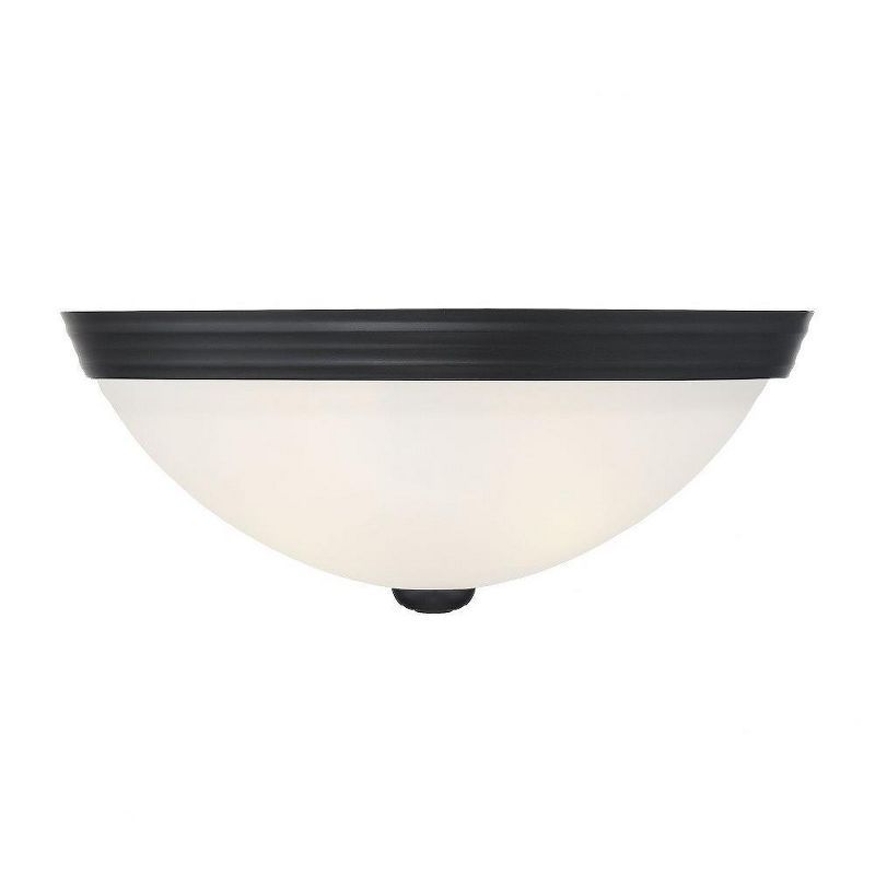 13" Black Nickel Flush Mount with White Etched Glass Shade