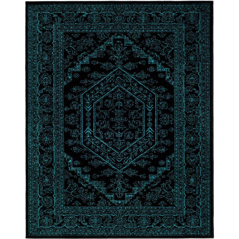 Adirondack Black and Teal Synthetic Medallion 8' x 10' Area Rug