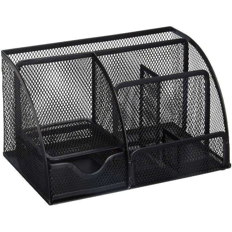 Black Mesh Multifunctional Desk Organizer with 6 Compartments