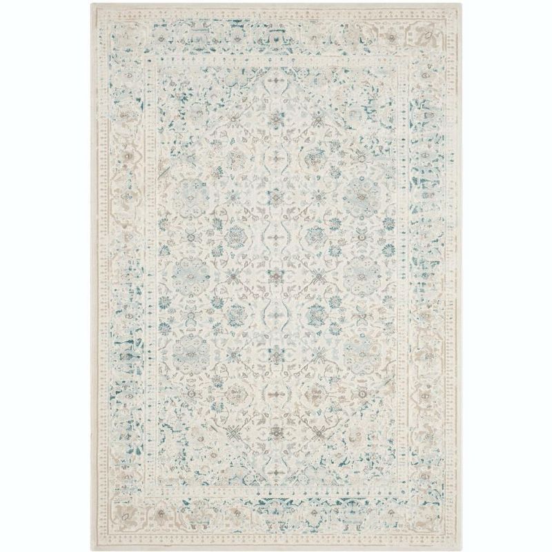 Ivory and Turquoise Hand-knotted Synthetic Rectangular Rug