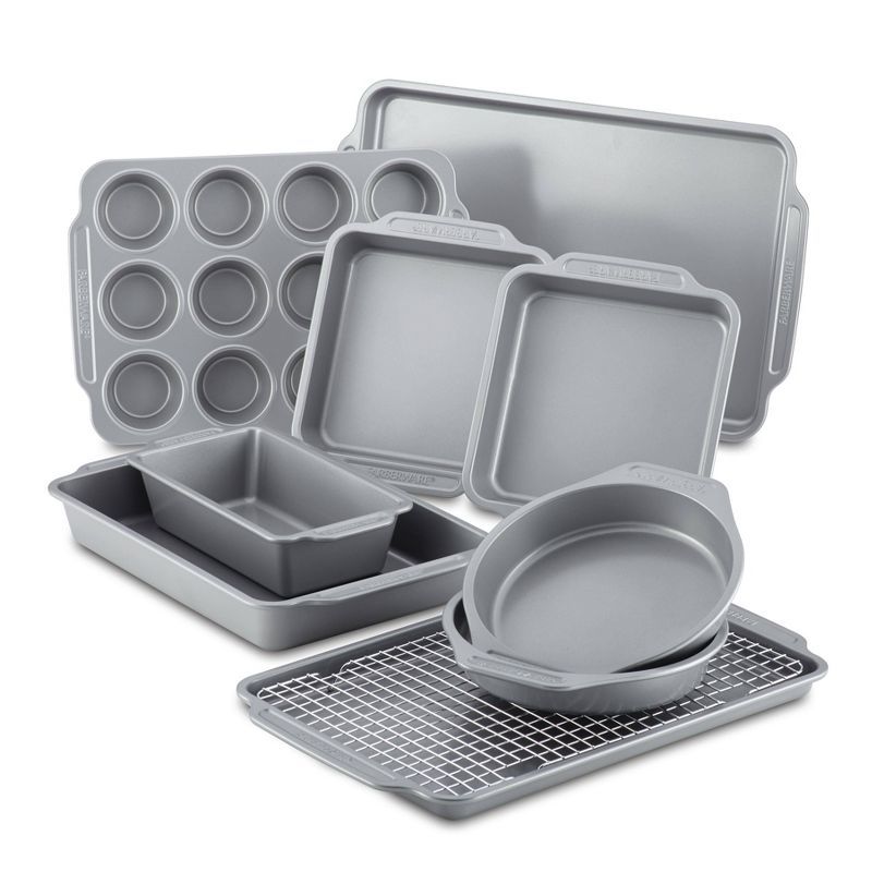 Farberware 10-Piece Gray Nonstick Steel Bakeware Set with Cooling Rack