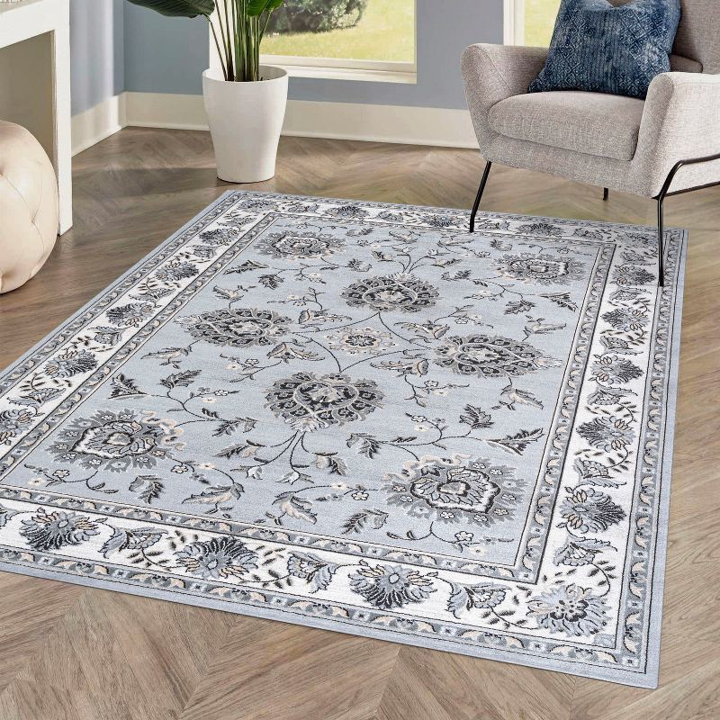 Elegant Light Gray & Cream Persian-Inspired 5' x 8' Synthetic Area Rug