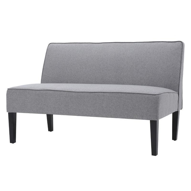 Gray and Matte Black Fabric Armless Loveseat with Birch Wood Legs