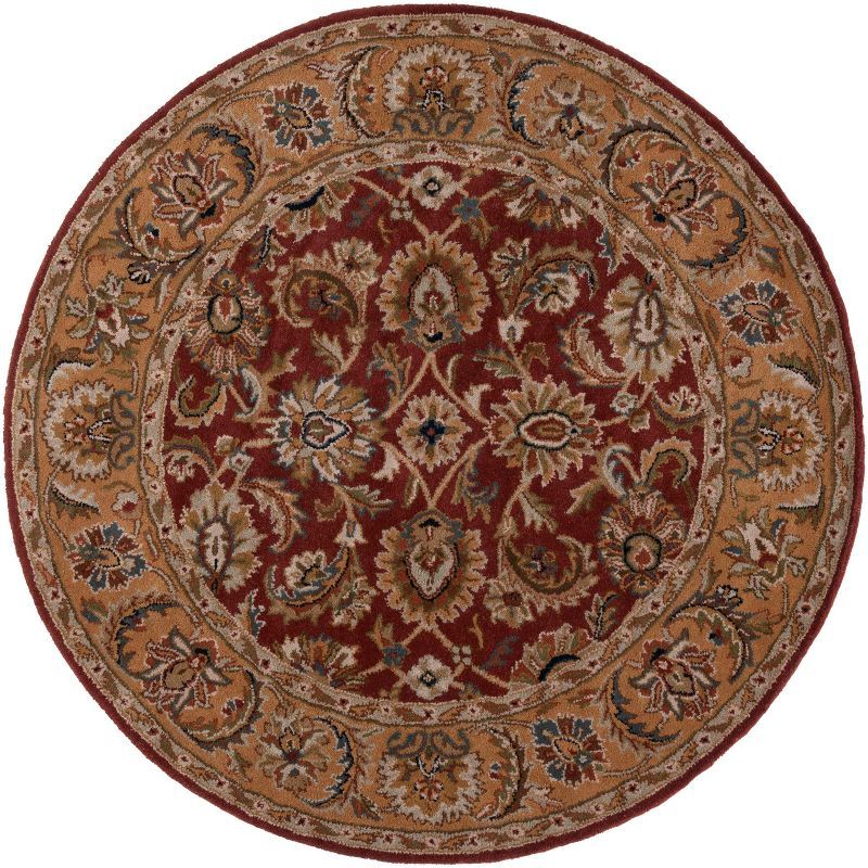 Hand-Tufted Round Red Wool Area Rug, 5' x 5'