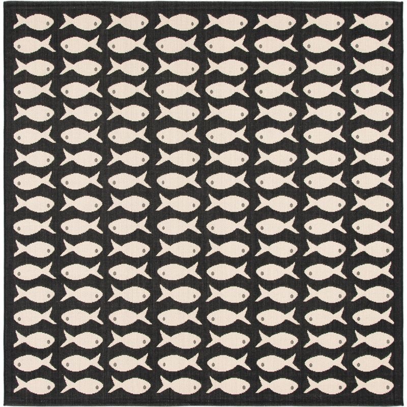 Courtyard 7'10" Square Black/Beige Synthetic Indoor/Outdoor Rug