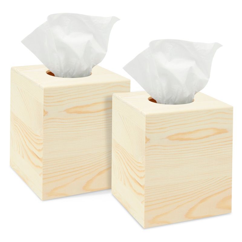 Set of 2 Unfinished Pine Wood Tissue Box Covers