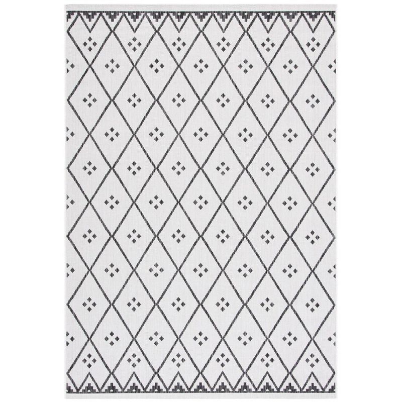 Ivory and Black Rectangular Indoor/Outdoor Area Rug