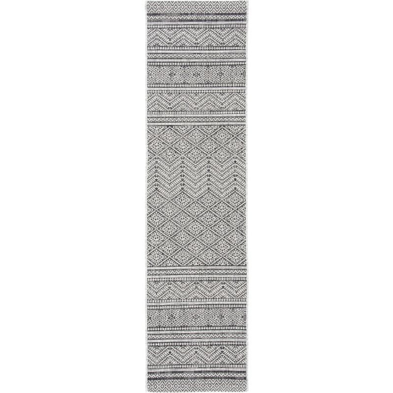 Black and Gray Geometric Indoor/Outdoor Runner Rug