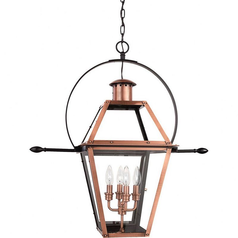 Aged Copper and Glass 4-Light Outdoor Pendant Lantern